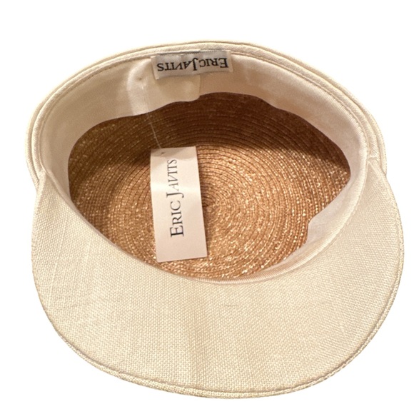 Eric Javits NWT Vintage 1990 Straw Fabric Military Cap Rope Detail Elegant main image 5